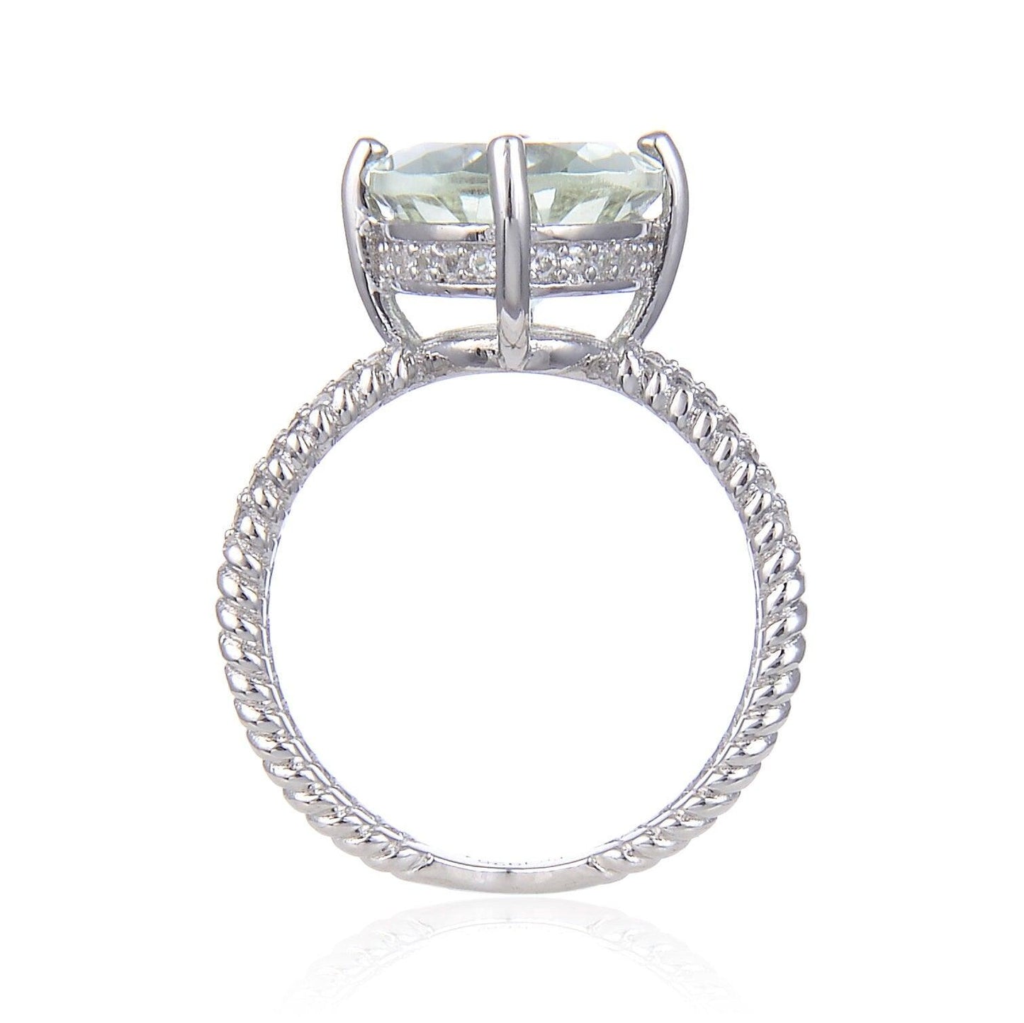 3.00 Ct Oval Green Amethyst Prong Silver Solitaire Cocktail Ring