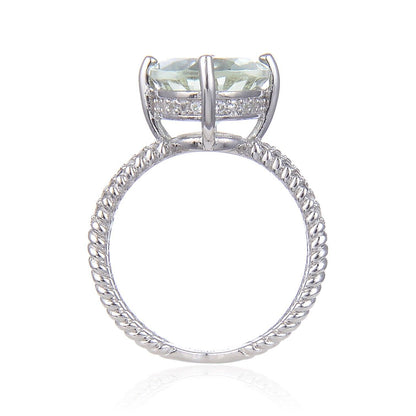 3.00 Ct Oval Green Amethyst Prong Silver Solitaire Cocktail Ring