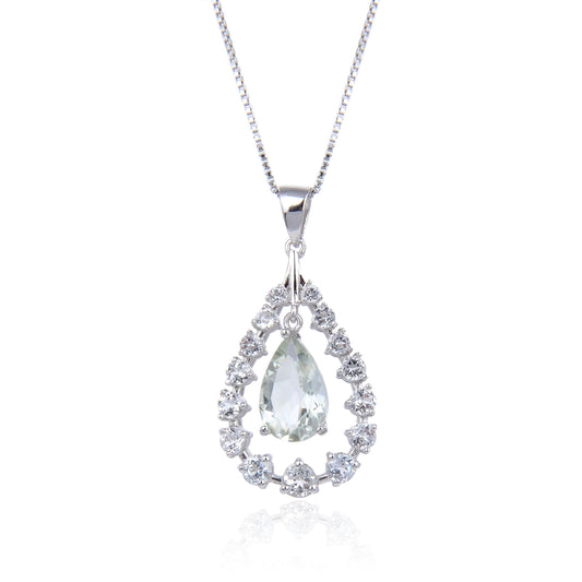 Green Amethyst Teardrop Pendant Necklace