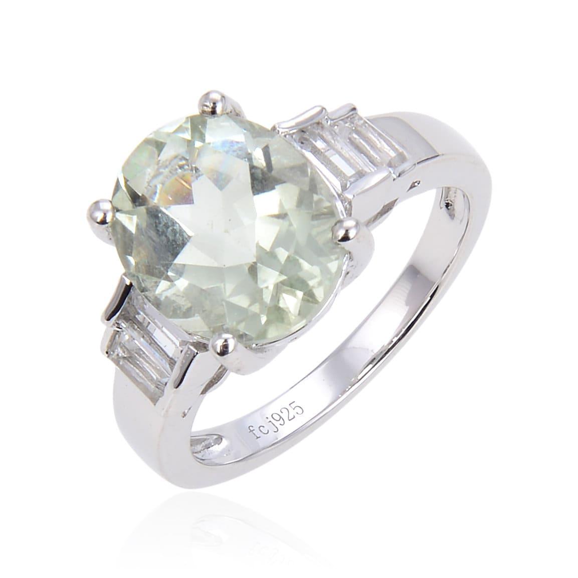 1.44 Ct Oval Green Amethyst Prong Silver Cocktail Ring