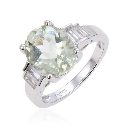 1.44 Ct Oval Green Amethyst Prong Silver Cocktail Ring