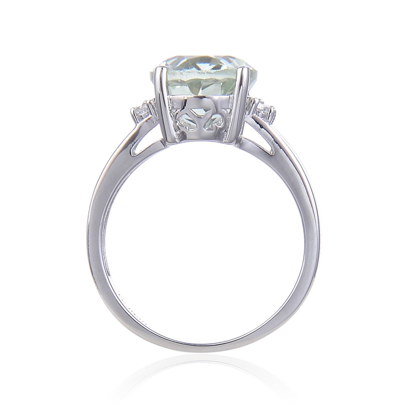 1.44 Ct Oval Green Amethyst Prong Silver Statement Ring