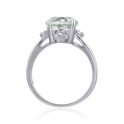 1.44 Ct Oval Green Amethyst Prong Silver Statement Ring