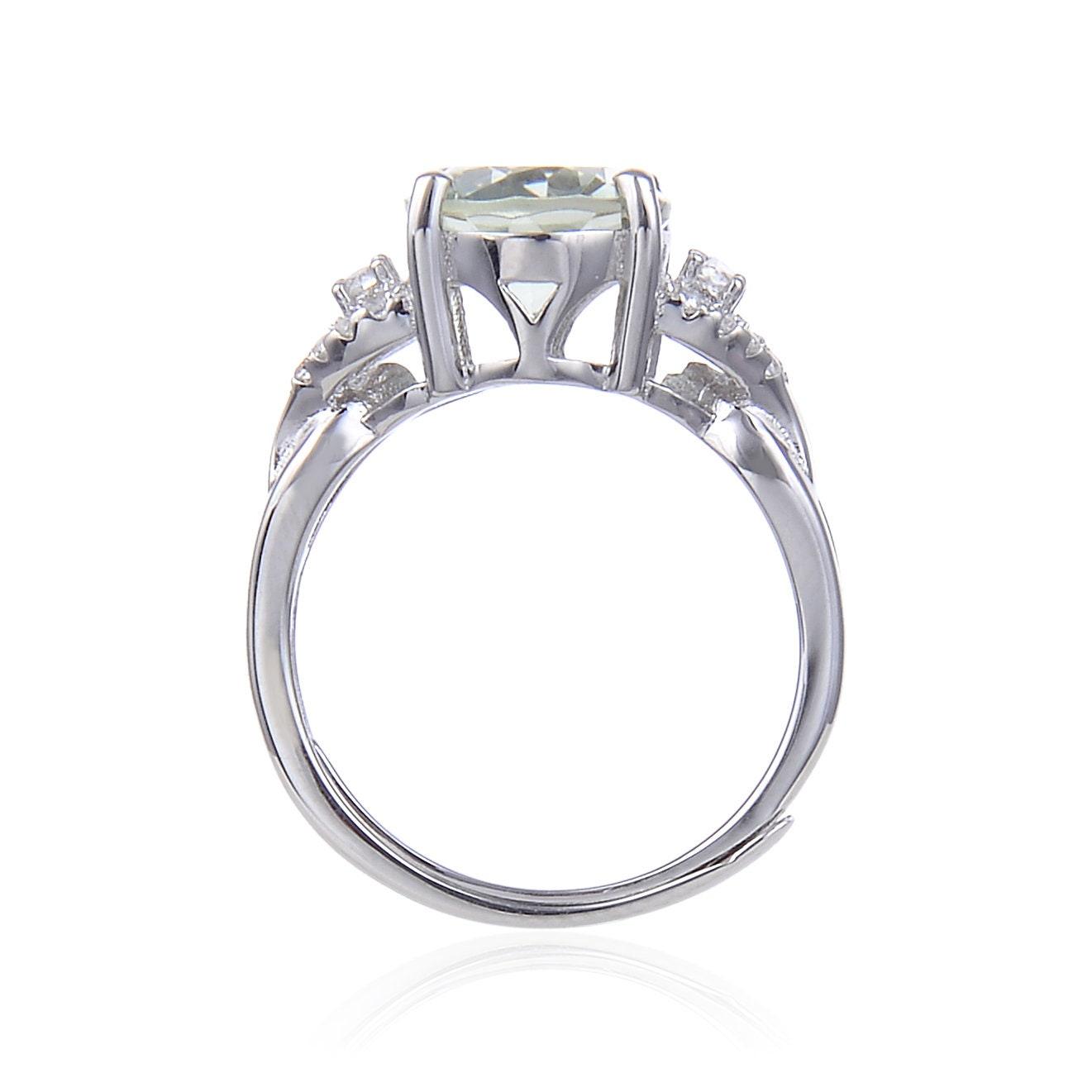 1.44 Ct Oval Green Amethyst Prong Silver Engagement Ring