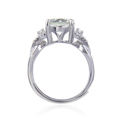 1.44 Ct Oval Green Amethyst Prong Silver Engagement Ring