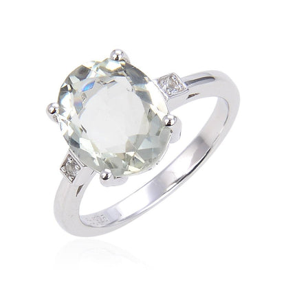 1.44 Ct Oval Green Amethyst Prong Silver Chunky Engagement Ring