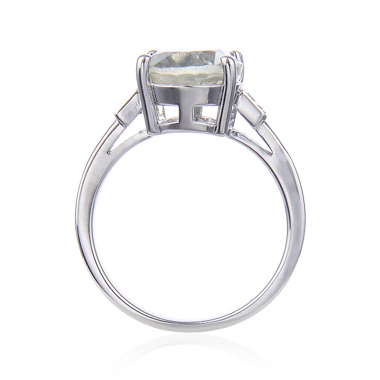 1.44 Ct Oval Green Amethyst Prong Silver Chunky Engagement Ring
