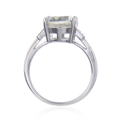 1.44 Ct Oval Green Amethyst Prong Silver Chunky Engagement Ring