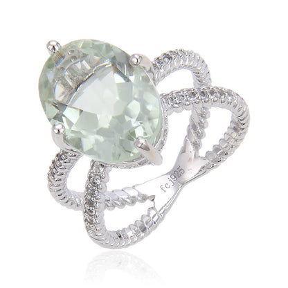 3.00 Ct Oval Green Amethyst Prong Silver Solitaire Cocktail Ring