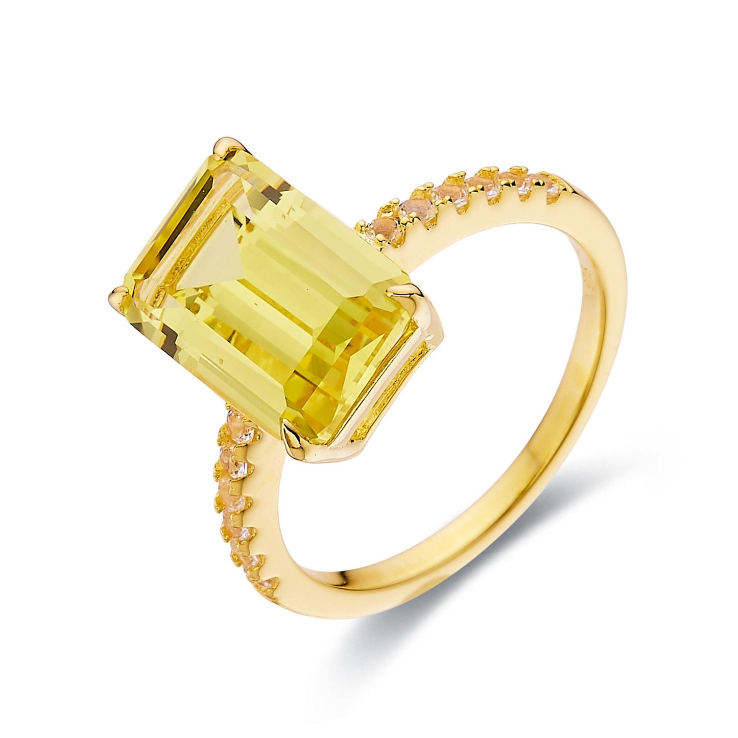 3.30 Ct Emerald cut Yellow Sapphire Prong 18k Yellow Gold Over Silver Engagement Ring