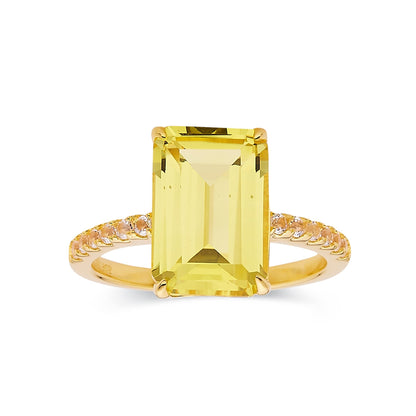 3.30 Ct Emerald cut Yellow Sapphire Prong 18k Yellow Gold Over Silver Engagement Ring