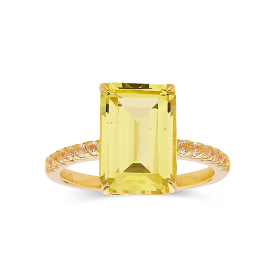 3.30 Ct Emerald cut Yellow Sapphire Prong 18k Yellow Gold Over Silver Engagement Ring