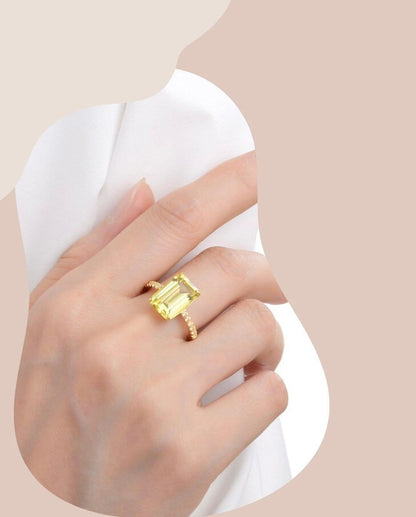 3.30 Ct Emerald cut Yellow Sapphire Prong 18k Yellow Gold Over Silver Engagement Ring