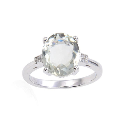 1.44 Ct Oval Green Amethyst Prong Silver Chunky Engagement Ring
