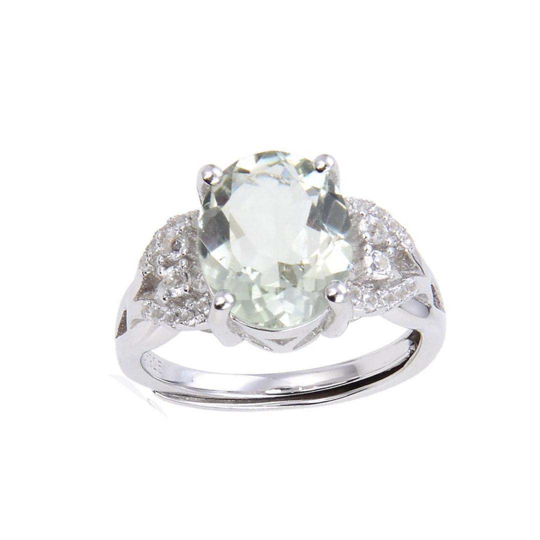 1.44 Ct Oval Green Amethyst Prong Silver Engagement Ring