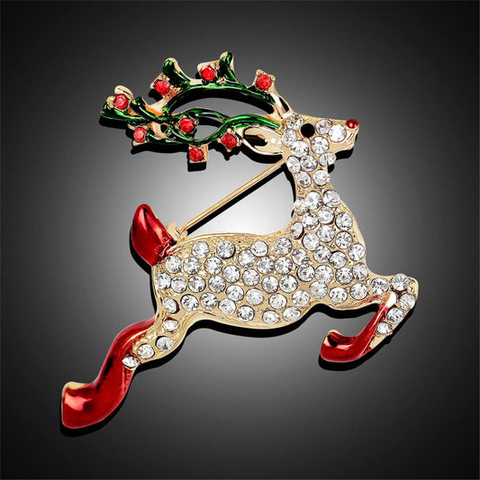 Cubic Zirconia & Goldtone Jumping Deer Brooch