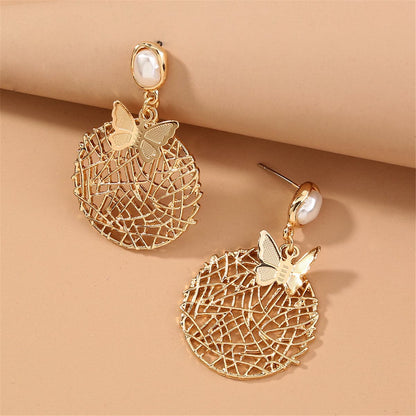 Pearl & Goldtone Butterfly-Web Drop Earrings