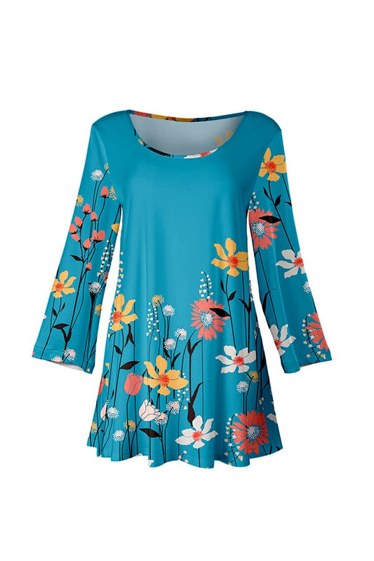 Blue Floral Print with Coral Accents-