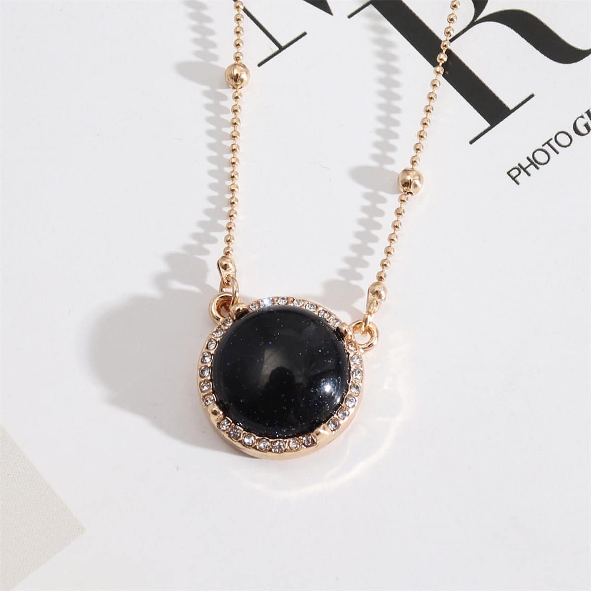 Quartz & Cubic Zirconia Bead Chain Round Pendant Necklace