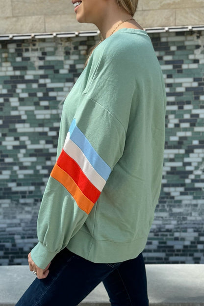 Threaded Pear Ella Striped Sleeve Loose Sweatshirt