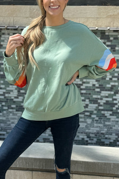 Threaded Pear Ella Striped Sleeve Loose Sweatshirt