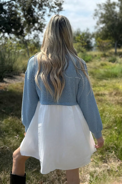 Threaded Pear Chloe Stripe Pleated High Waist Dress