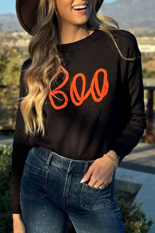 Threaded Pear Boo Knitted Ribbed Sweater
