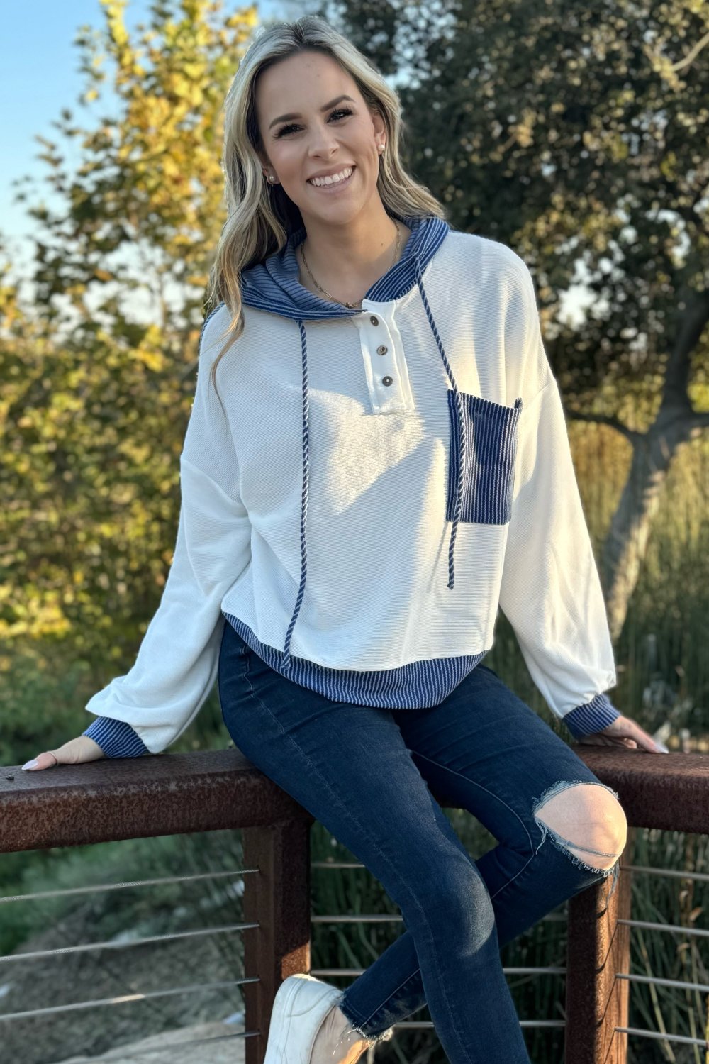 Threaded Pear Millie Drawstring Hooded Top