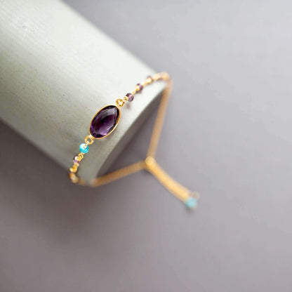 Bracelet Set: Amethyst, Blue Chalcedony and Turquoise