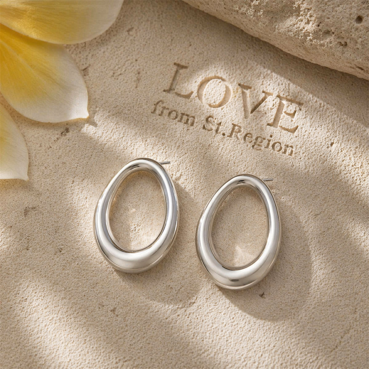 Silvertone Open Oval Stud Earrings