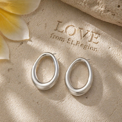 Silvertone Open Oval Stud Earrings