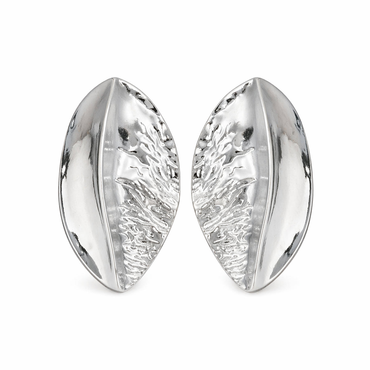 Silvertone Textured Leaf Stud Earrings