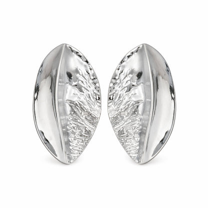 Silvertone Textured Leaf Stud Earrings