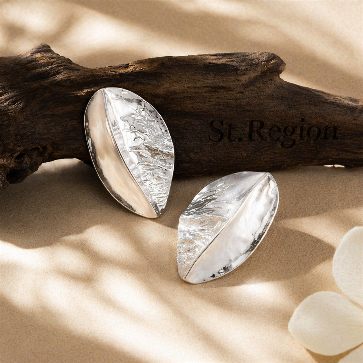 Silvertone Textured Leaf Stud Earrings