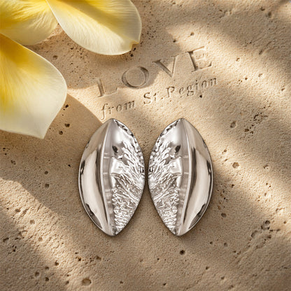 Silvertone Textured Leaf Stud Earrings
