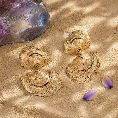 Goldtone Hammered Shell Dangle Earrings