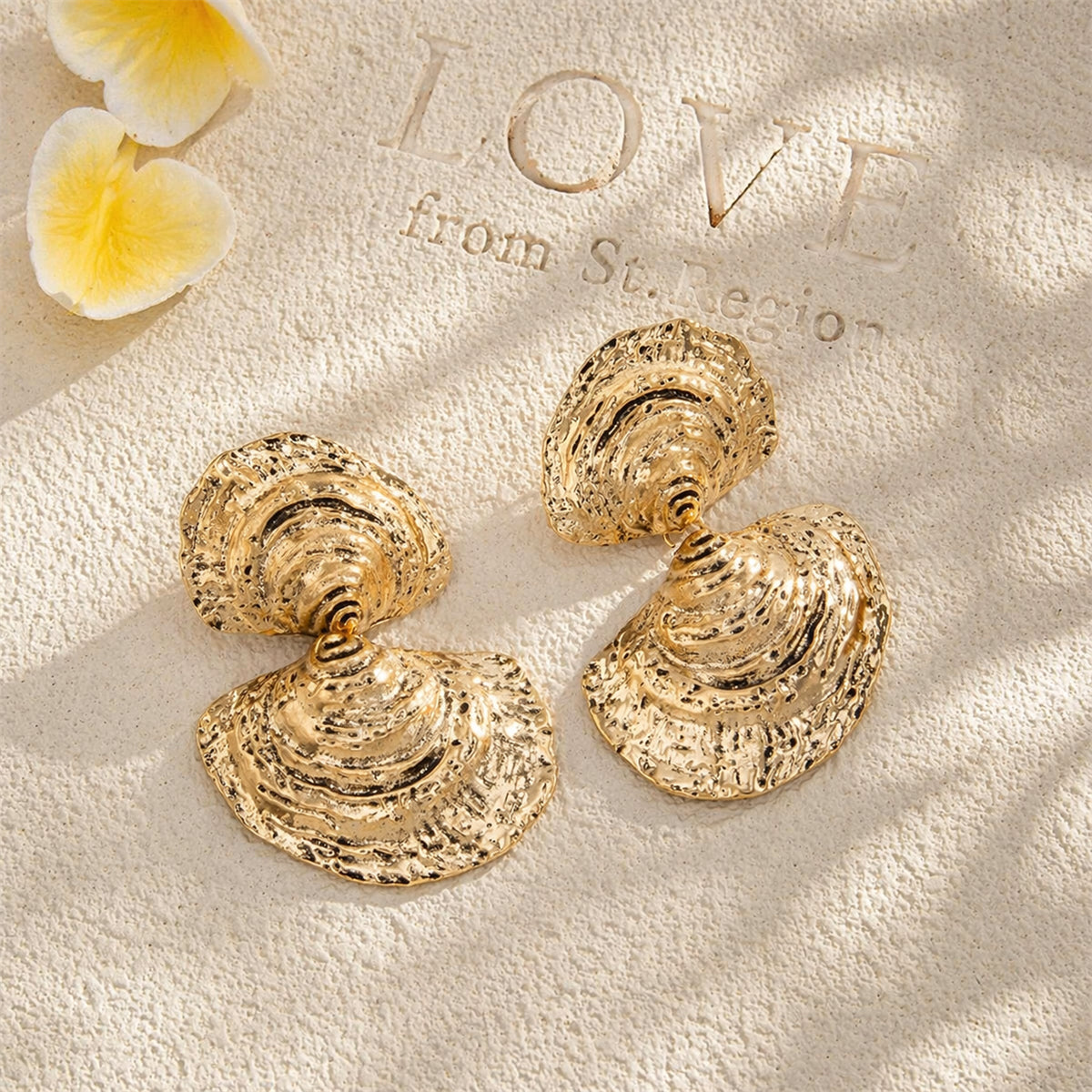 Goldtone Hammered Shell Dangle Earrings