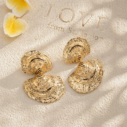 Goldtone Hammered Shell Dangle Earrings