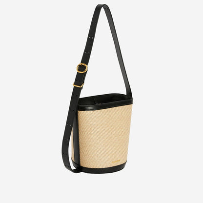 Canno Bucket Bag in Leather and Rafia