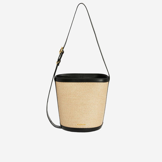 Canno Bucket Bag in Leather and Rafia