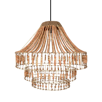 River of Goods Arlo 26"W Ivory and Black Metal Dome Pendant Light with Mango Wood Beads