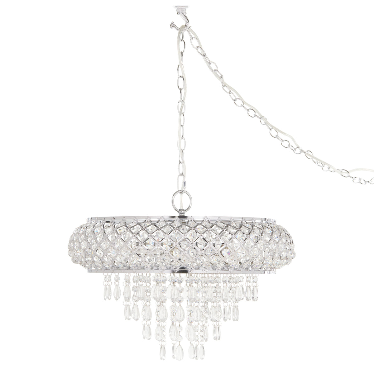 River of Goods 14.25"H Clear and Chrome Tiered Crystal Glass Plug-in and Hardwire Hanging Chandelier