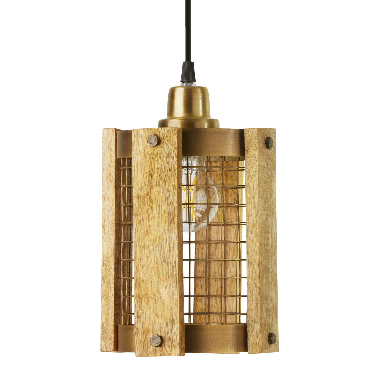 River of Goods 5" W Maxine Brushed Gold Metal Pendant Light with Wood Shade
