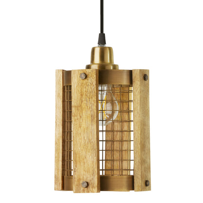 River of Goods 5" W Maxine Brushed Gold Metal Pendant Light with Wood Shade