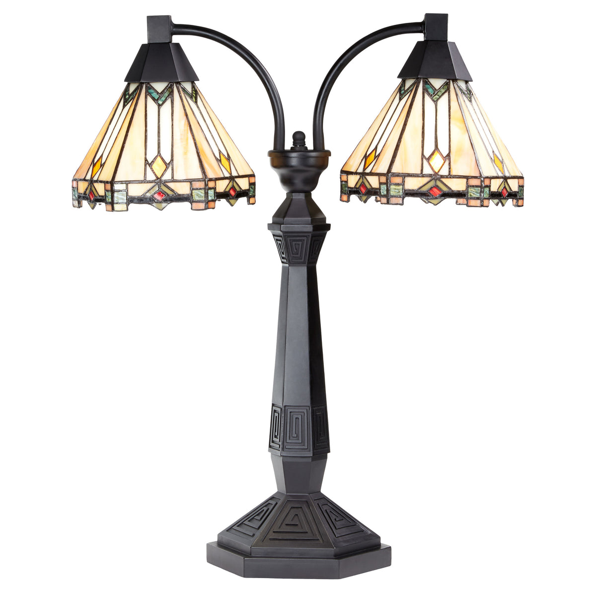 River of Goods 21'' H Bryant Prairie Style Stained Glass Table Lamp with Black Block Base