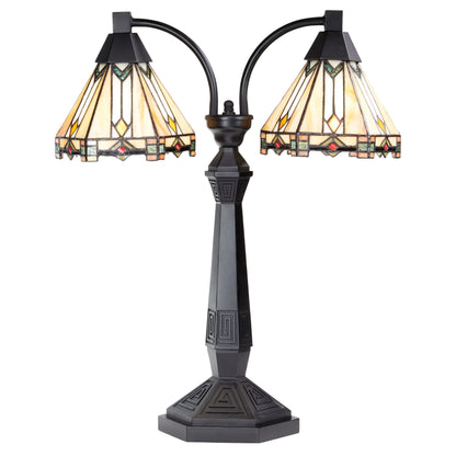 River of Goods 21'' H Bryant Prairie Style Stained Glass Table Lamp with Black Block Base