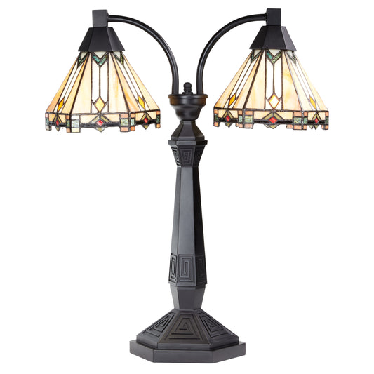 River of Goods 21'' H Bryant Prairie Style Stained Glass Table Lamp with Black Block Base