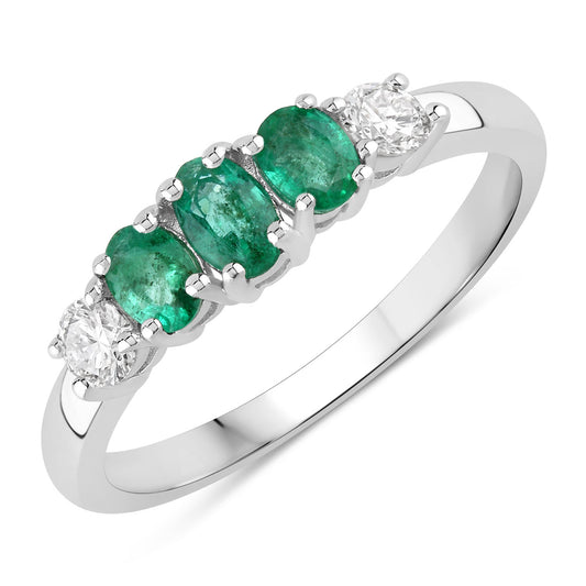 Fine Color Jewels 0.71 Ct Genuine Zambian Emerald and Lab Grown Diamond Silver Ring