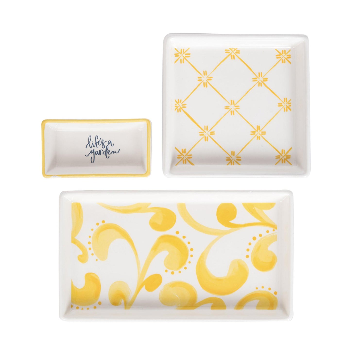 Ceramic Citrus Indigo Trinket Dishes Set of 3 Decorative Home Accents for Spring Decor