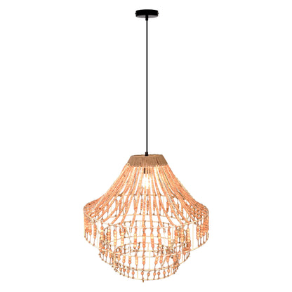 River of Goods Arlo 26"W Ivory and Black Metal Dome Pendant Light with Mango Wood Beads